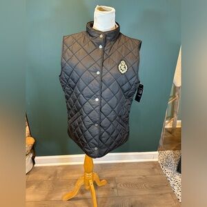 NWT! Women's Ralph Lauren Crest Quilted Vest size L Black